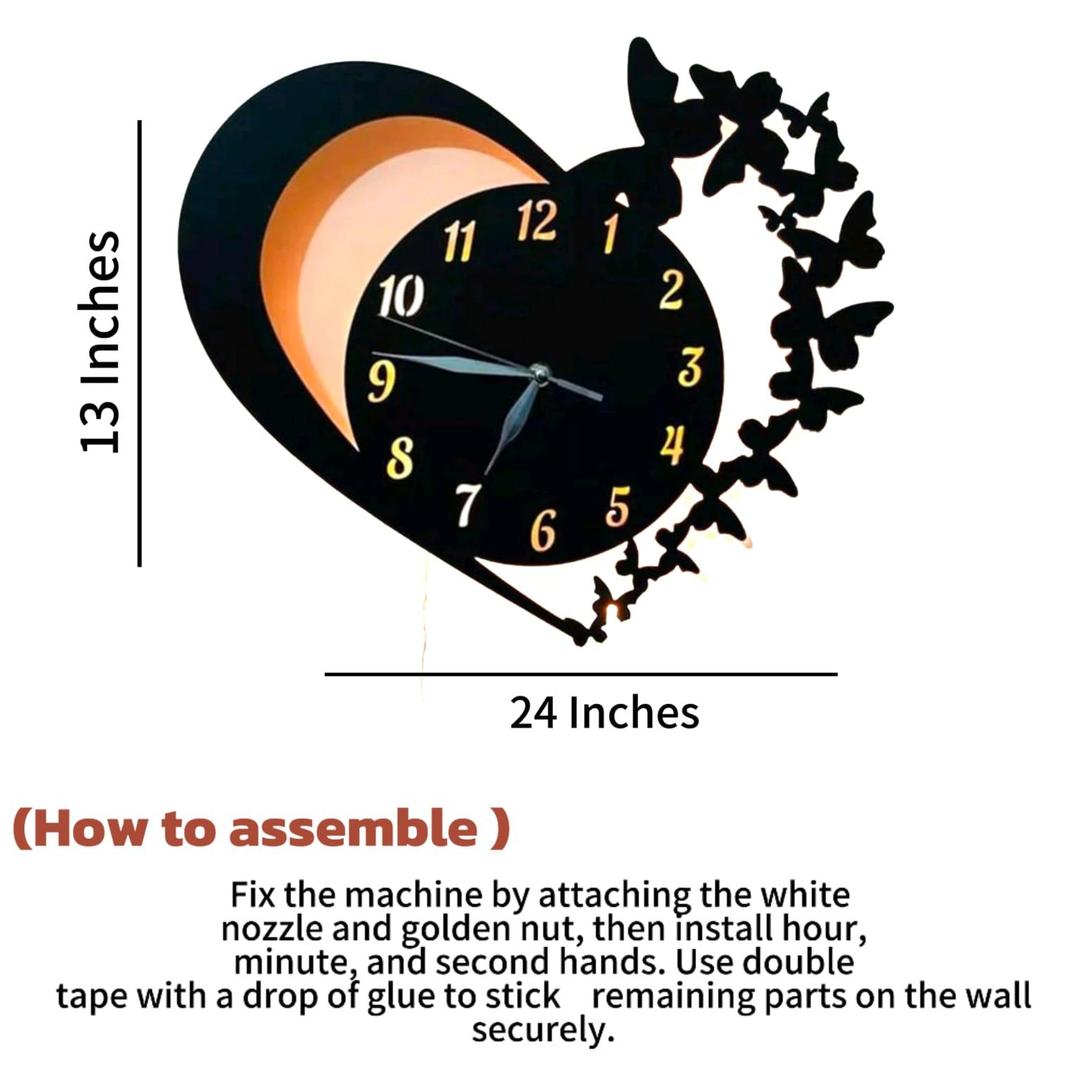 Heart Wooden Wall Clock With Premium Light - Image 2