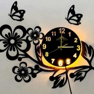 Stylish Flower Design Wooden Wall Clock with Light – Home Wall Decor