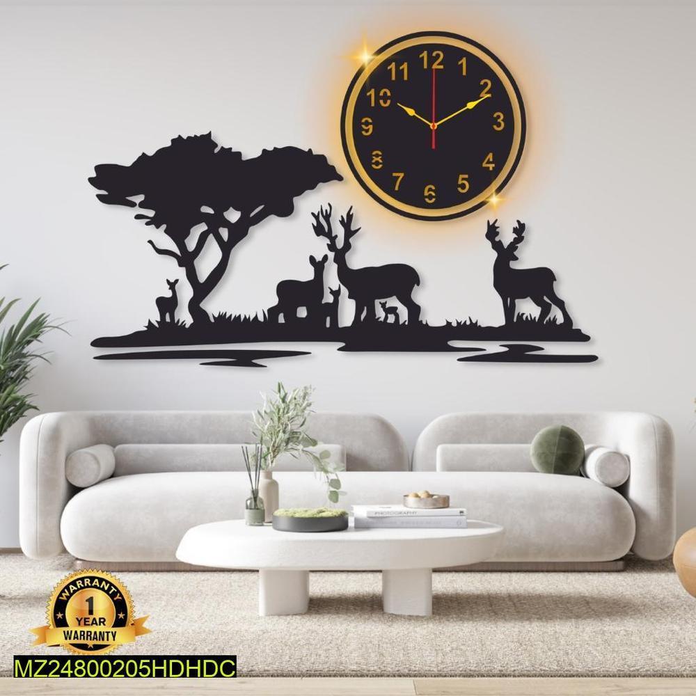 grazing-deer-laminated-wall-clock-light