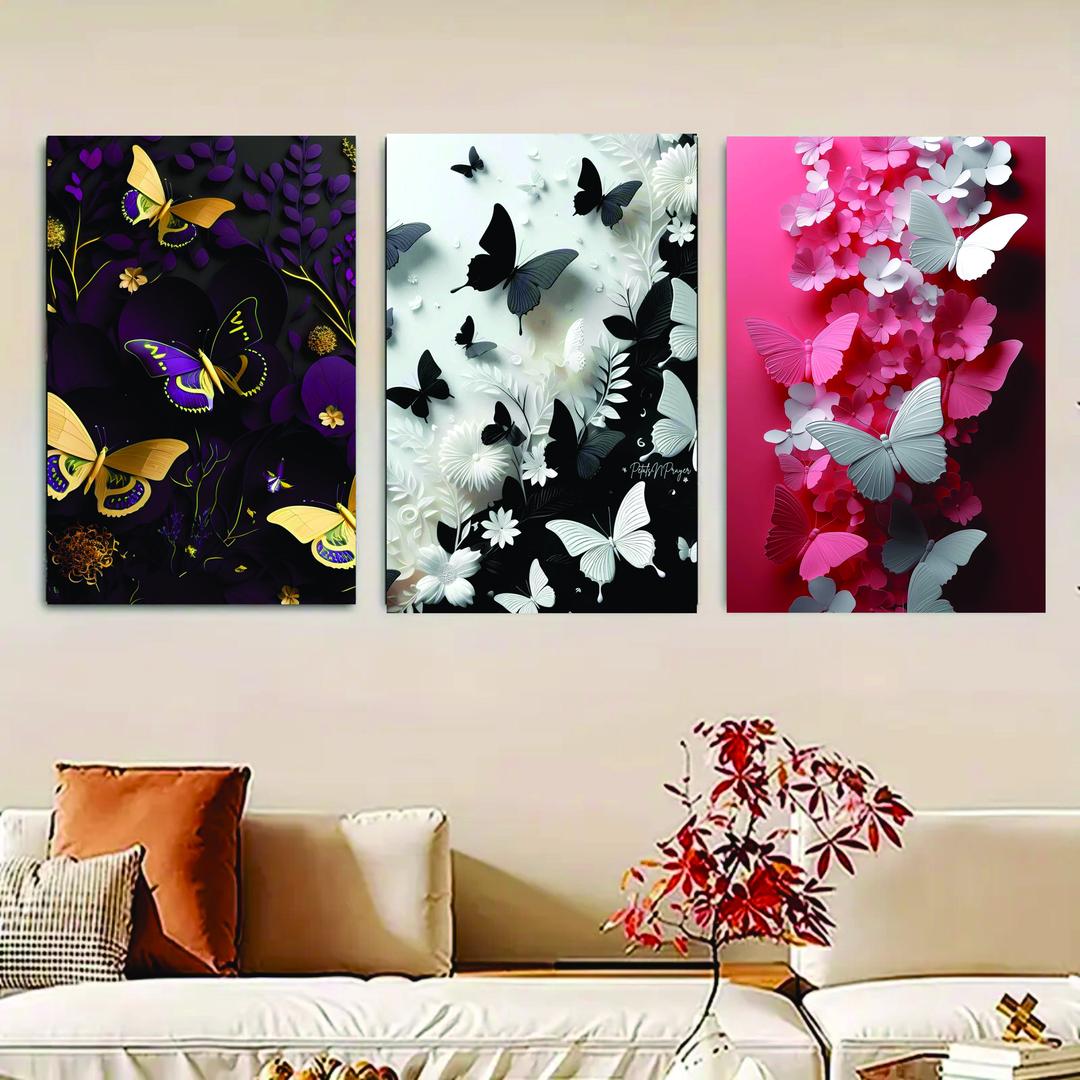 Multicolor Butterfly Wall Art Set of 3