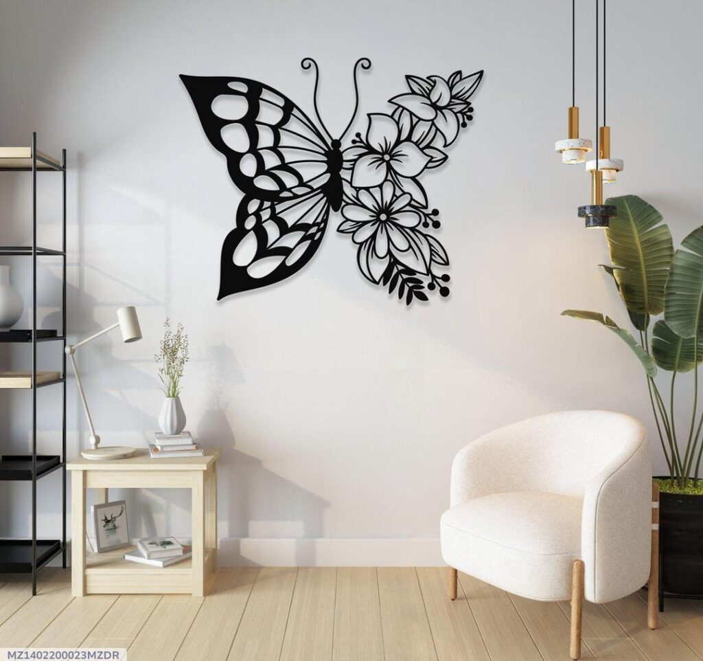 Black Butterfly Design MDF Wall Frame – 12 Inch