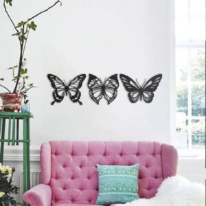 Black Wooden Butterfly Wall Frame Set – 3 Large Pieces