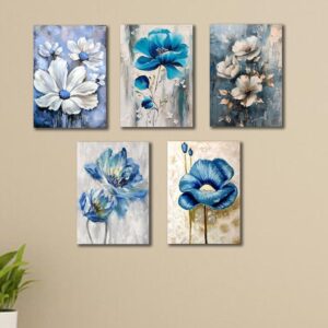 5-Piece Multicolor Flower Design Wall Frame Set