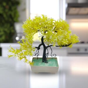 Artificial Yellow Bonsai Tree – 18 Inch Indoor Plastic Decor