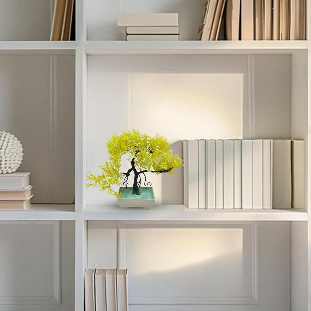 Artificial Yellow Bonsai Tree – 18 Inch Indoor Plastic Decor