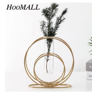 Golden iron line hydroponic vase with glass test tube for table decor