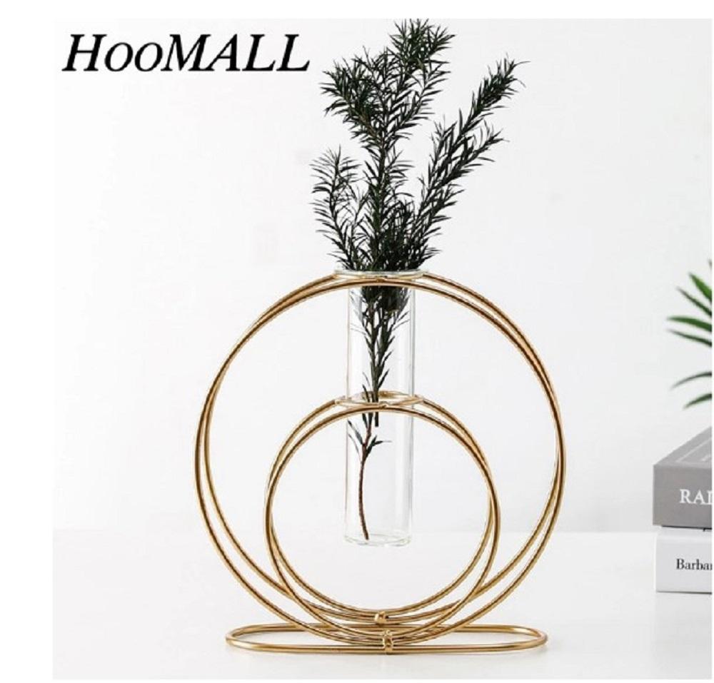 Golden iron line hydroponic vase with glass test tube for table decor